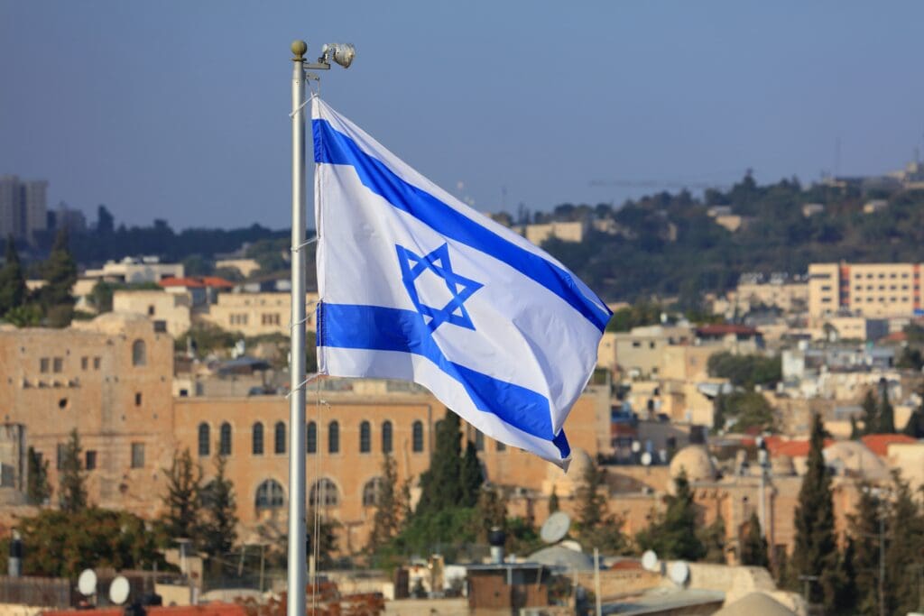 Flag,Of,Israel,In,Jerusalem.,Israeli,National,Colors.