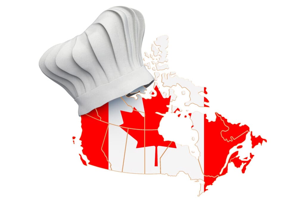 Canadian,National,Cuisine,Concept.,Chef,Hat,With,Map,Of,Canada.