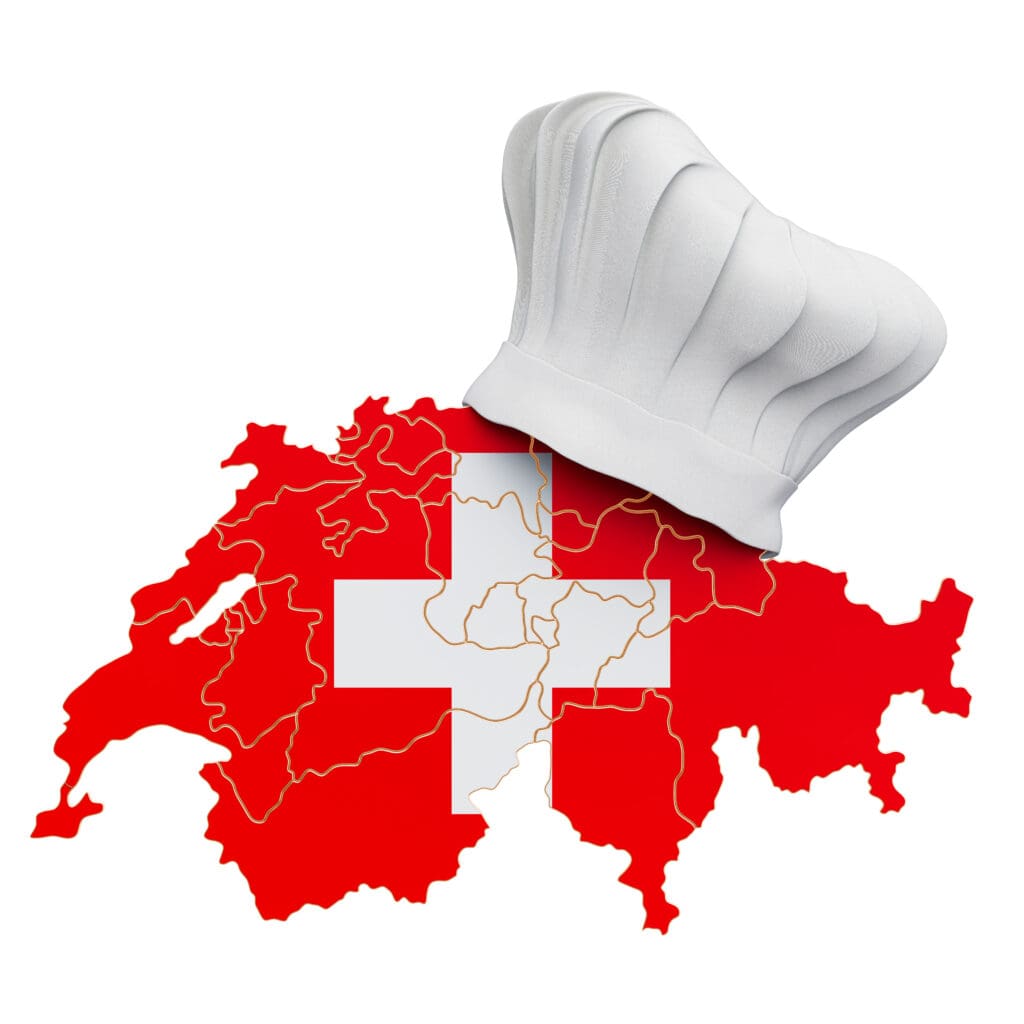 Swiss,National,Cuisine,Concept.,Chef,Hat,With,Map,Of,Switzerland.