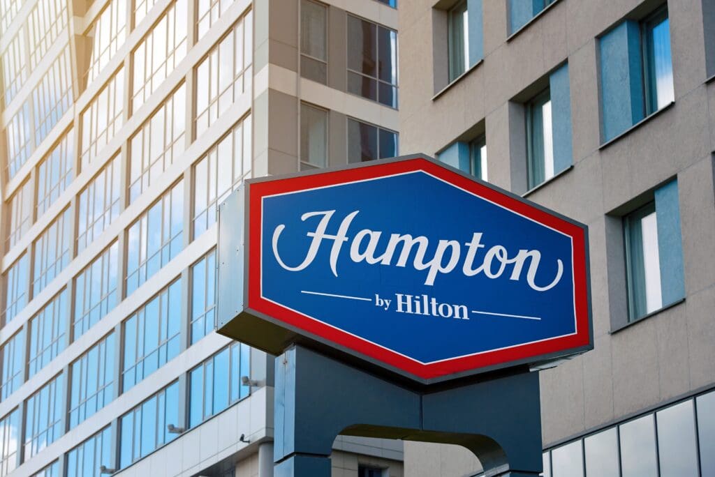 Minsk,,Belarus.,Oct,2021.,Hotel,Sign,Hampton,By,Hilton,Minsk