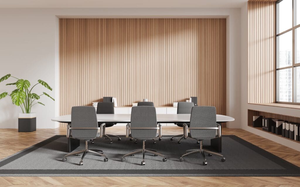 Interior,Of,Modern,Office,Meeting,Room,With,Beige,And,Wooden