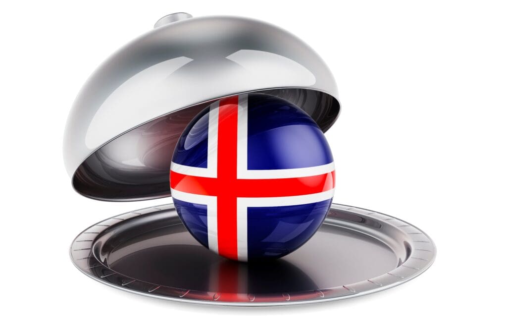 Restaurant,Cloche,With,Icelandic,Flag.,3d,Rendering,Isolated,On,White