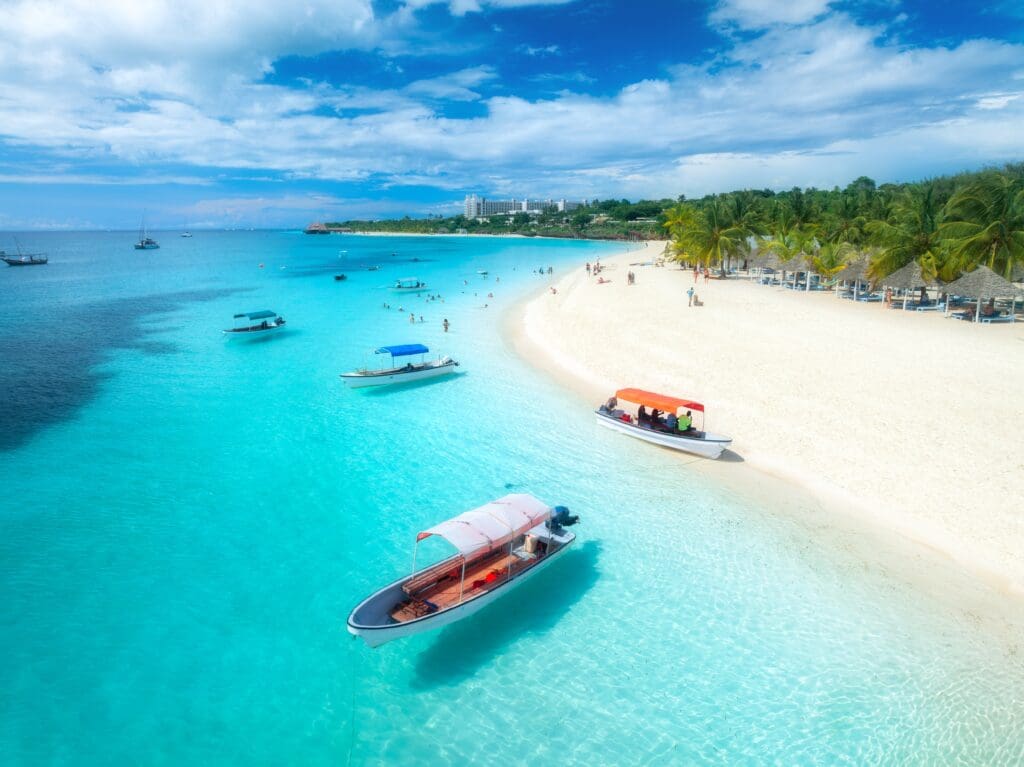 Aerial,View,Of,The,Boats,On,Tropical,Sea,Coast,With