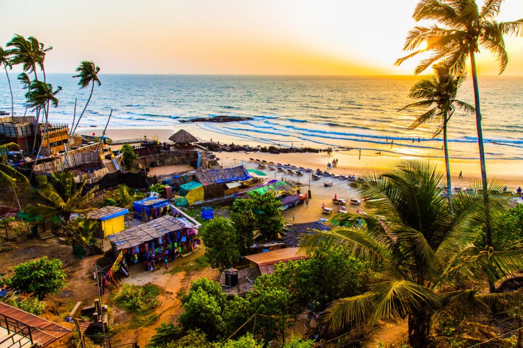 Sunset,On,Palm,Beach,On,The,Pacific,Ocean,,Goa,,India