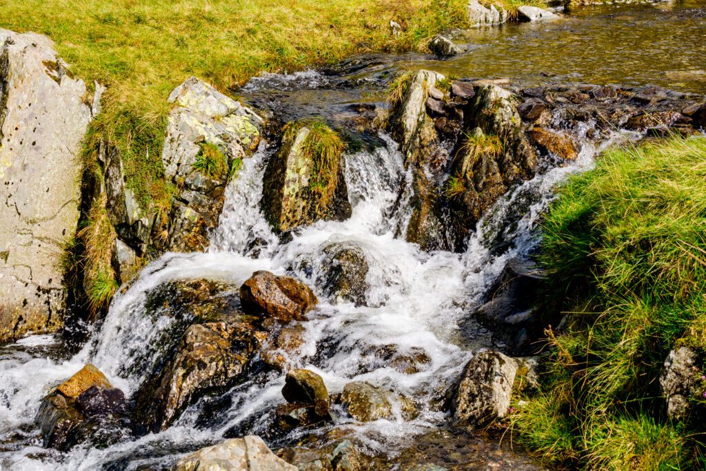 Close up of small waterfall at Kirkstone Pass Lake District