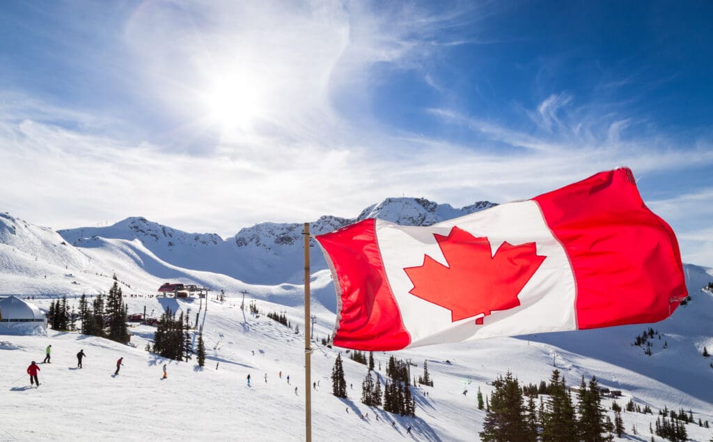 Canadian,Flag,Flying,Near,The,Rendezvous,On,Top,Of,Whistler