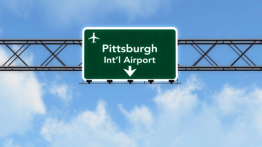 Pittsburgh,Usa,Airport,Highway,Sign,3d,Illustration